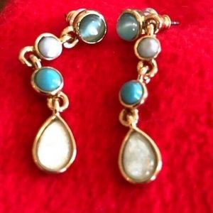 Gold-tone and Turquoise Dangle Pierced Earrings